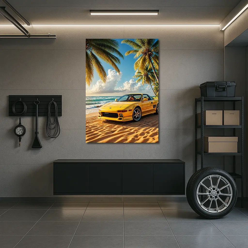 Toyota MR2 Yellow Sports Car Beach – Wall Art