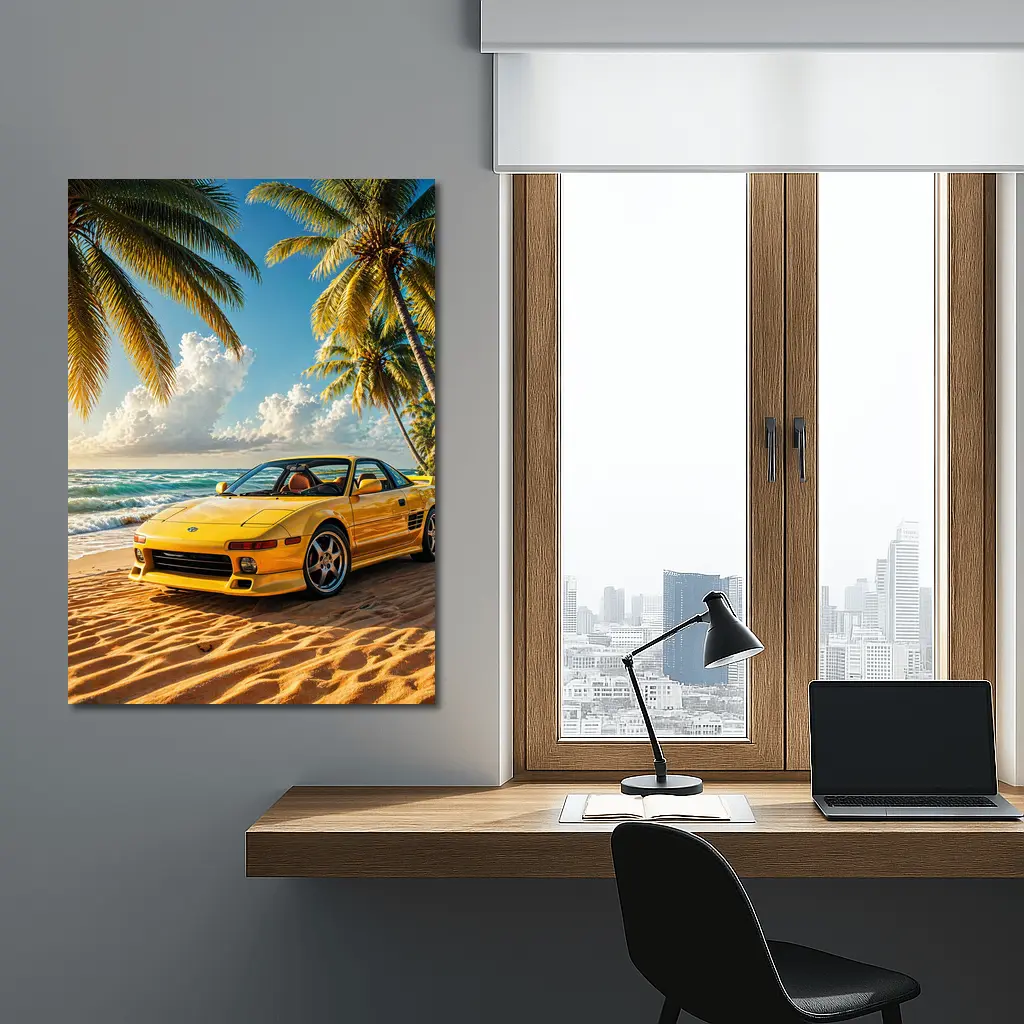 Toyota MR2 Yellow Sports Car Beach – Wall Art
