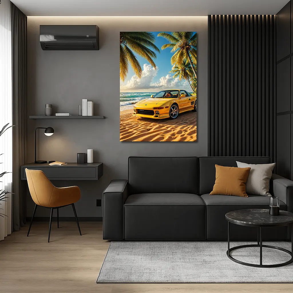 Toyota MR2 Yellow Sports Car Beach – Wall Art