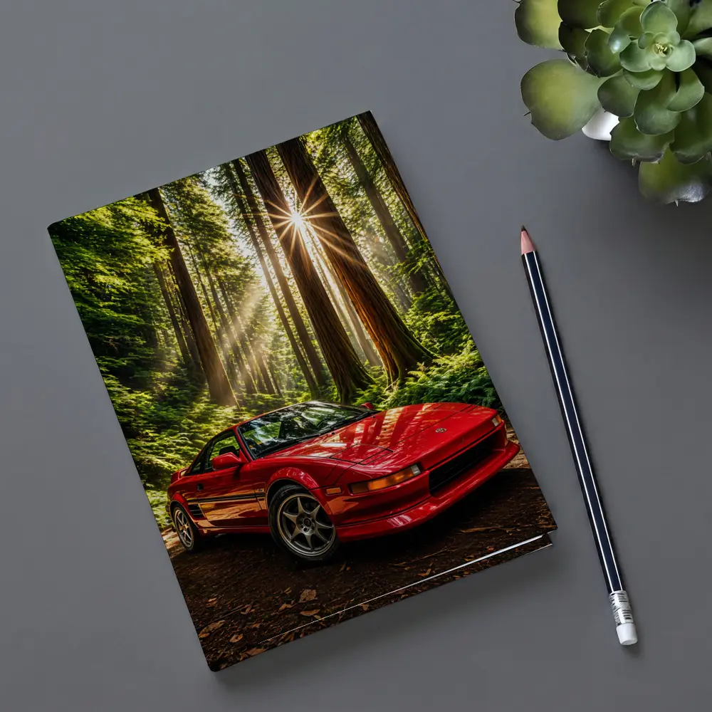 Toyota MR2 Parked in Sunlit Forest – Notebooks