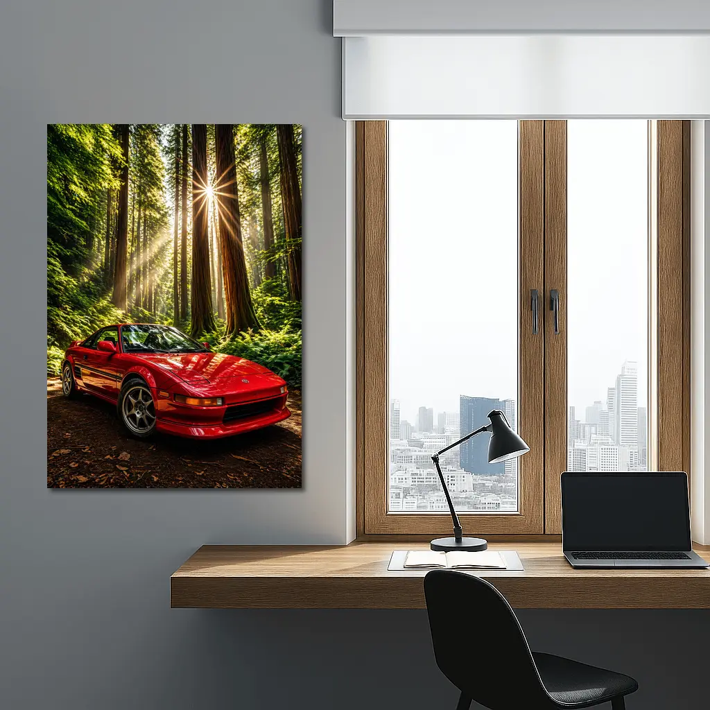 Toyota MR2 Parked in Sunlit Forest – Wall Art