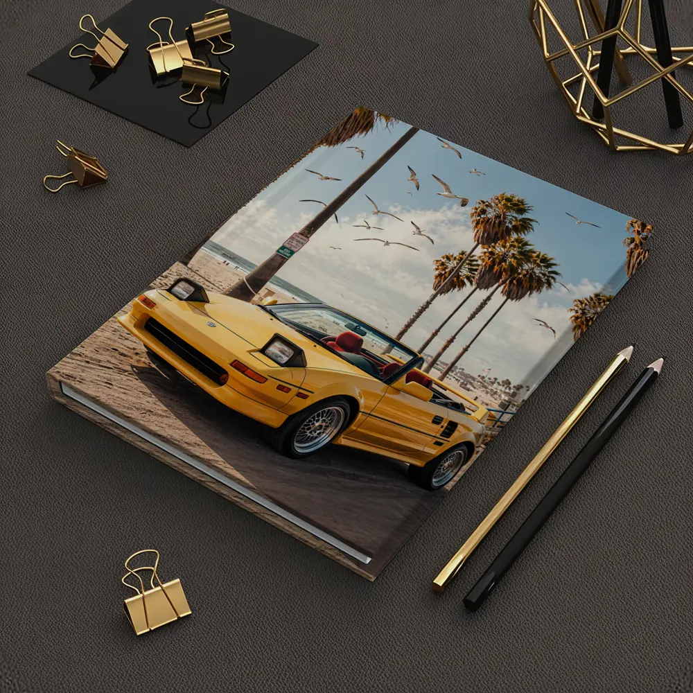 Toyota MR2 Yellow Convertible Beach Scene – Notebooks