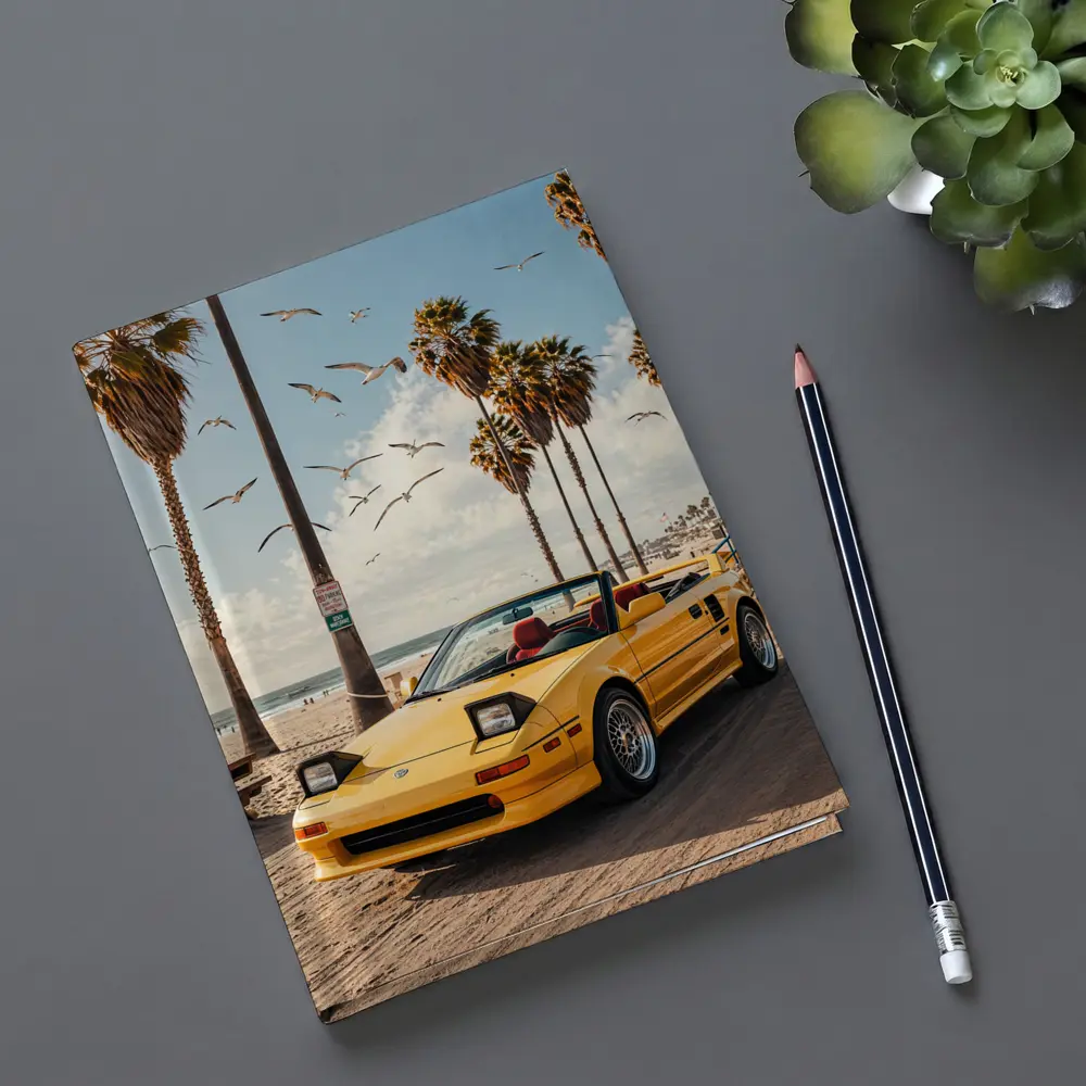 Toyota MR2 Yellow Convertible Beach Scene – Notebooks