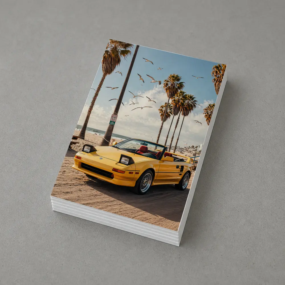 Toyota MR2 Yellow Convertible Beach Scene – Postcards