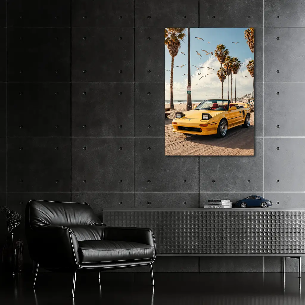 Toyota MR2 Yellow Convertible Beach Scene – Wall Art