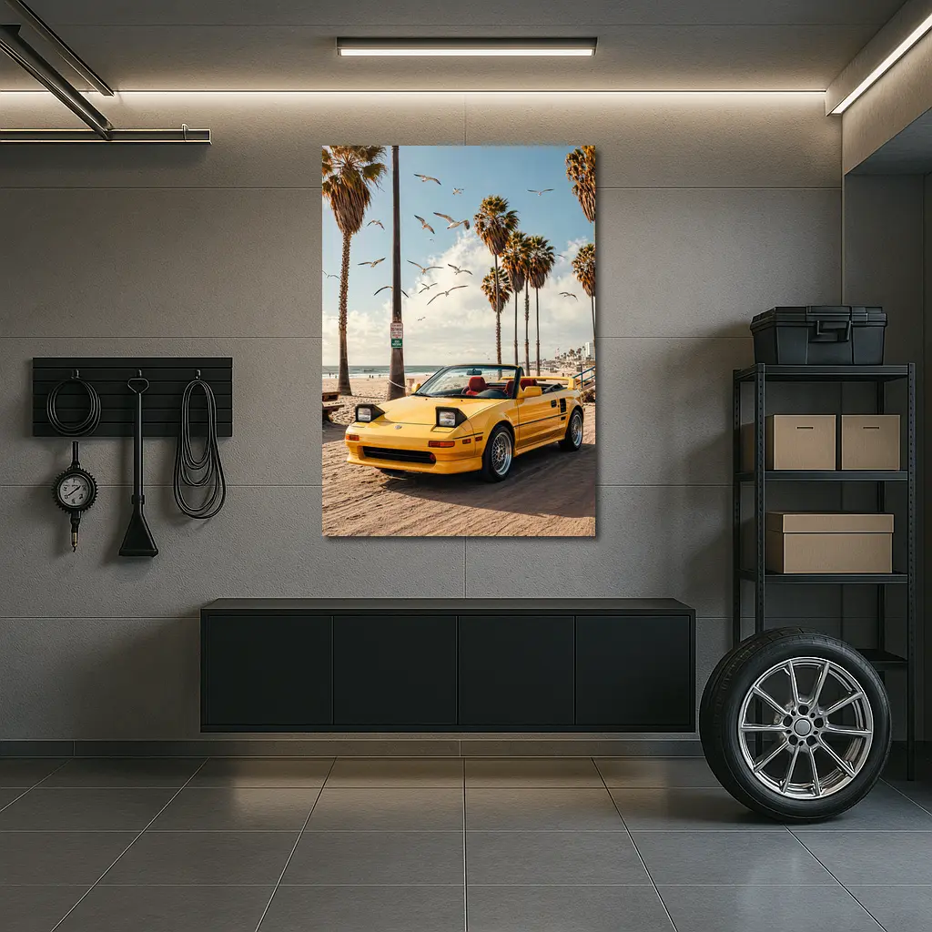 Toyota MR2 Yellow Convertible Beach Scene – Wall Art