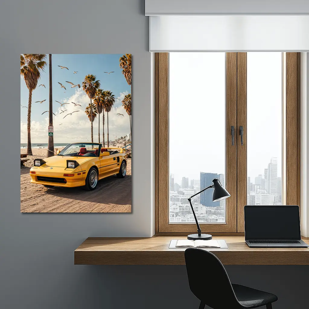 Toyota MR2 Yellow Convertible Beach Scene – Wall Art