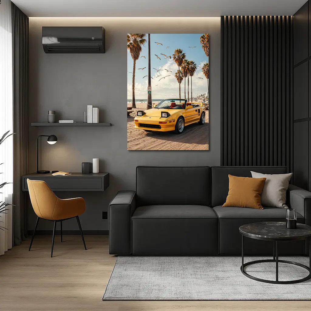 Toyota MR2 Yellow Convertible Beach Scene – Wall Art
