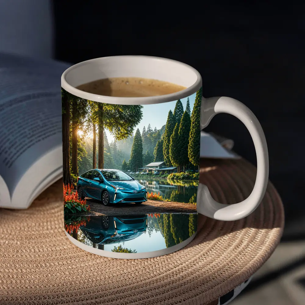 Toyota Prius Parked By Serene Forest Lake – Mugs