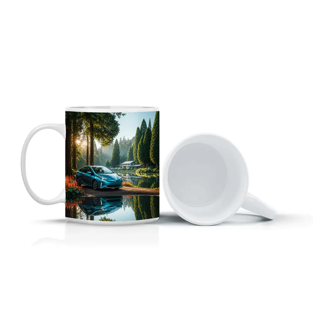 Toyota Prius Parked By Serene Forest Lake – Mugs
