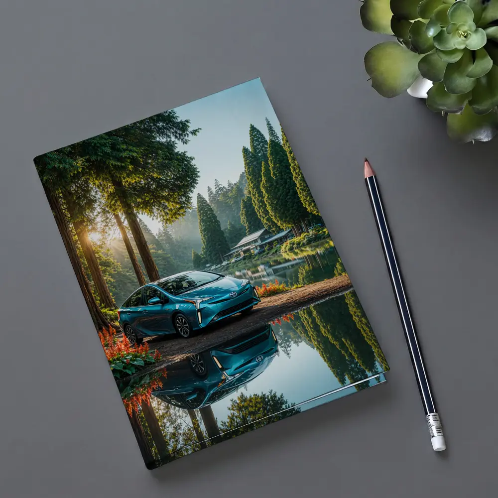 Toyota Prius Parked By Serene Forest Lake – Notebooks