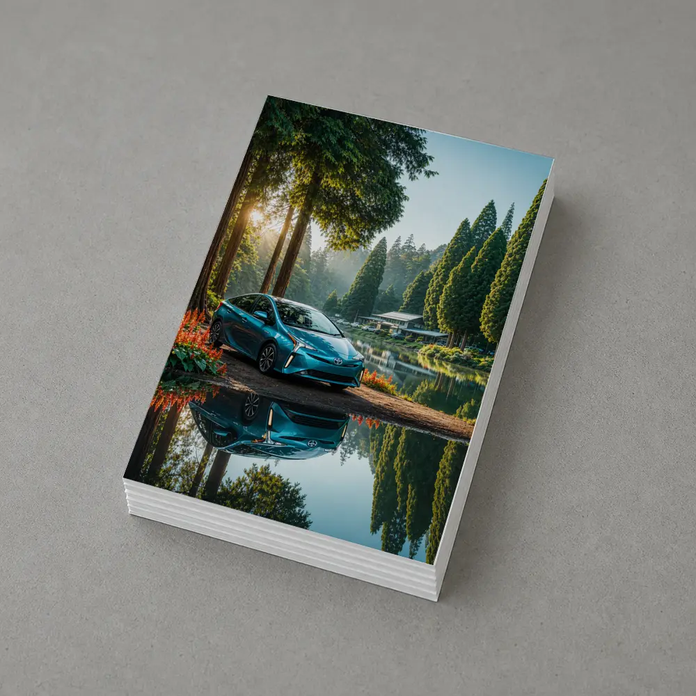 Toyota Prius Parked By Serene Forest Lake – Postcards