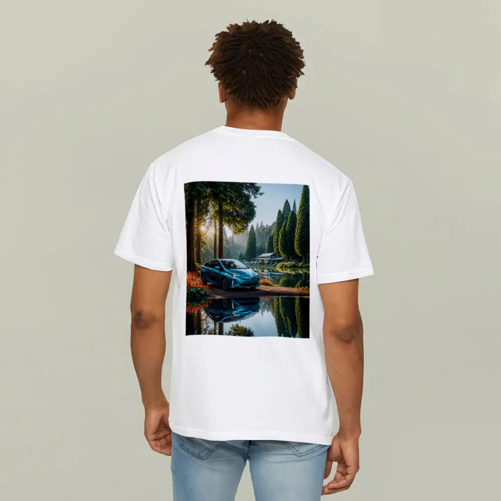 Toyota Prius Parked By Serene Forest Lake – T-Shirts