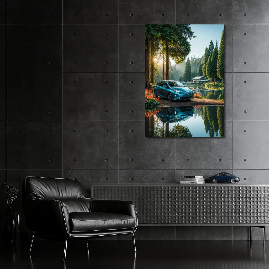 Toyota Prius Parked By Serene Forest Lake – Wall Art