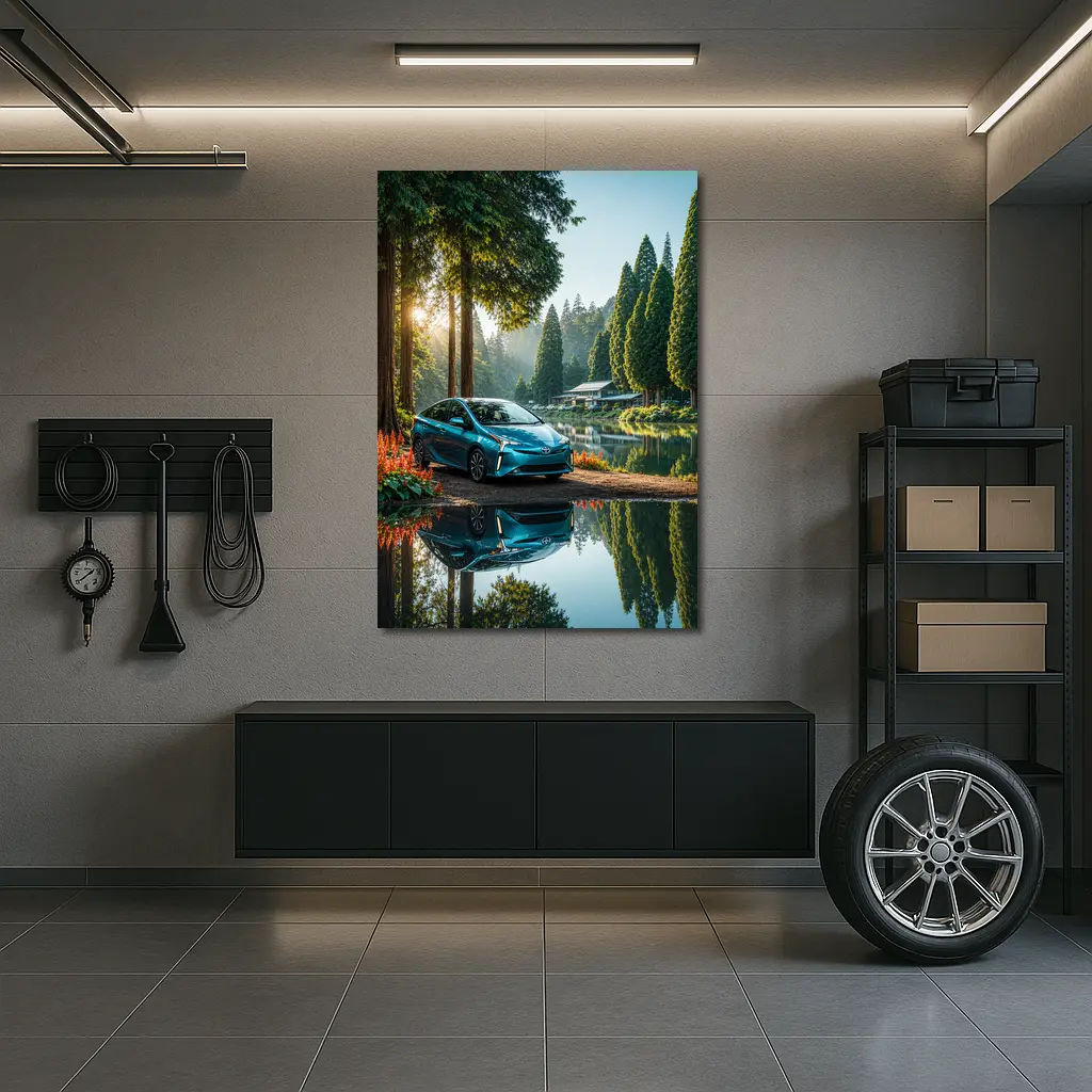 Toyota Prius Parked By Serene Forest Lake – Wall Art