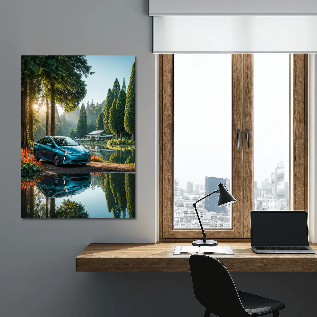 Toyota Prius Parked By Serene Forest Lake – Wall Art