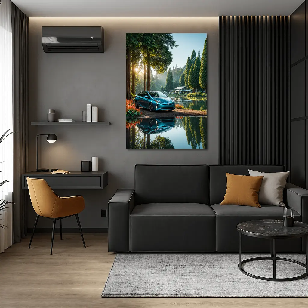 Toyota Prius Parked By Serene Forest Lake – Wall Art