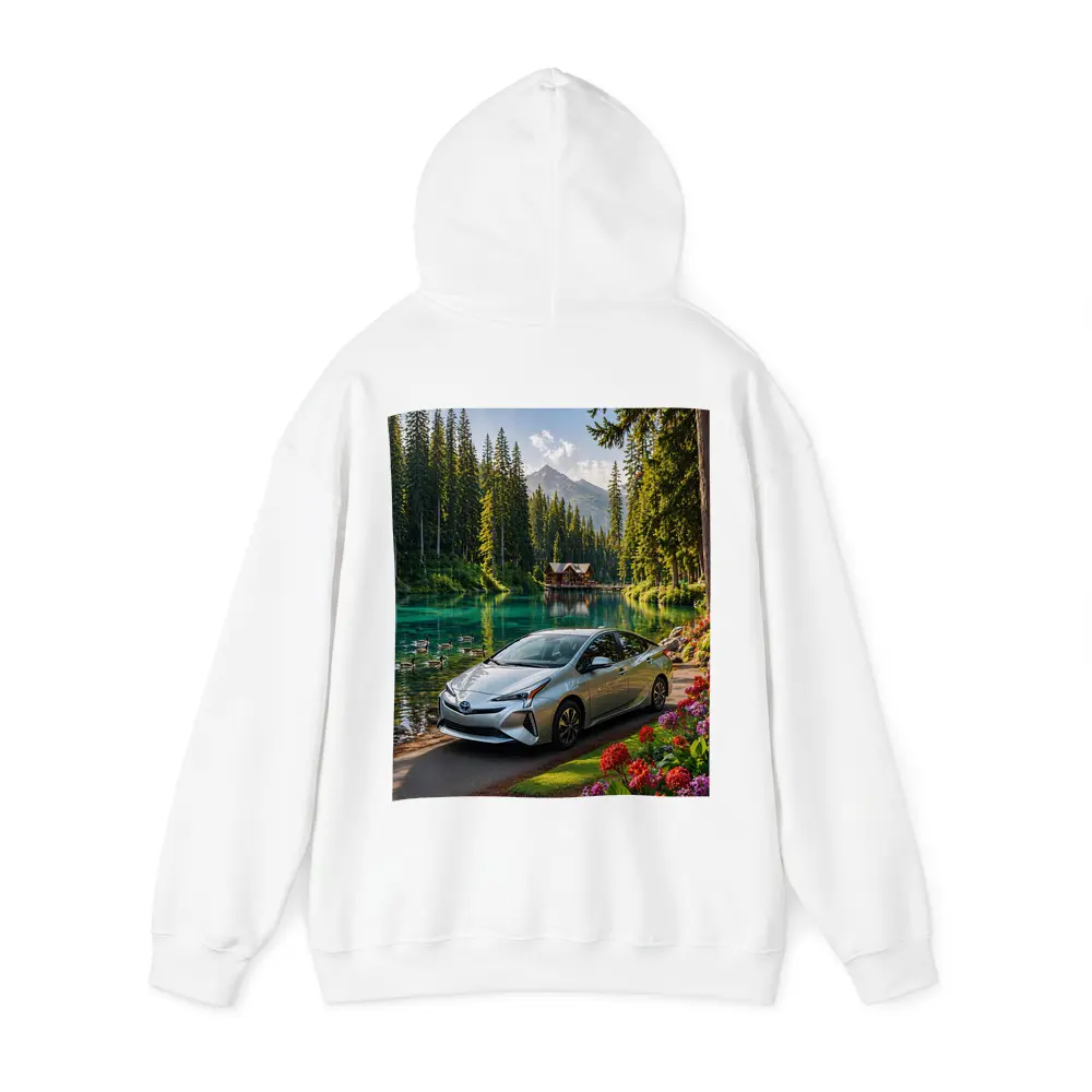 Toyota Prius Parked By Mountain Lake – Hoodies