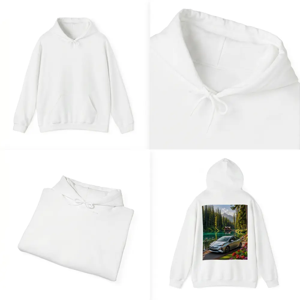 Toyota Prius Parked By Mountain Lake – Hoodies