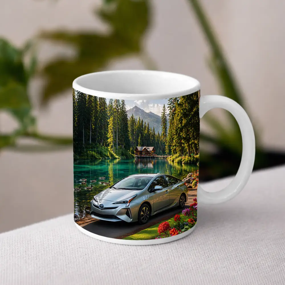 Toyota Prius Parked By Mountain Lake – Mugs