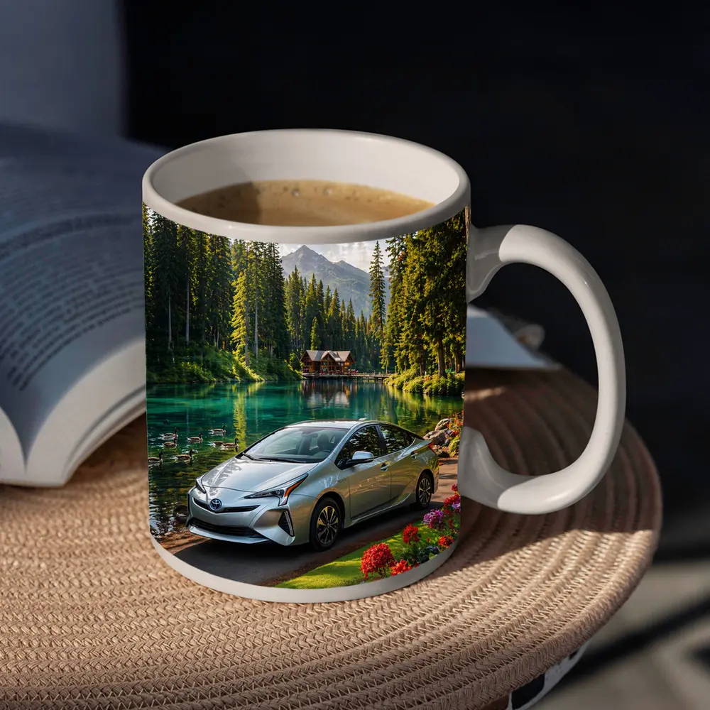 Toyota Prius Parked By Mountain Lake – Mugs