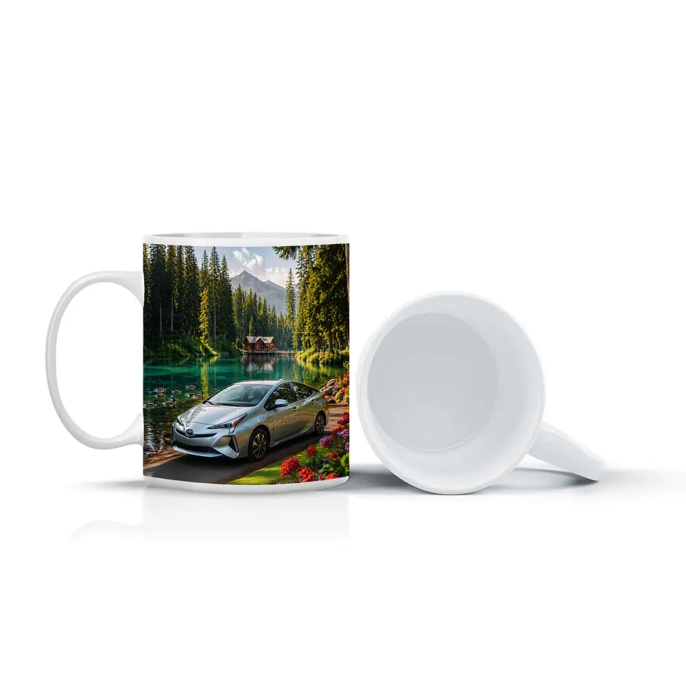 Toyota Prius Parked By Mountain Lake – Mugs