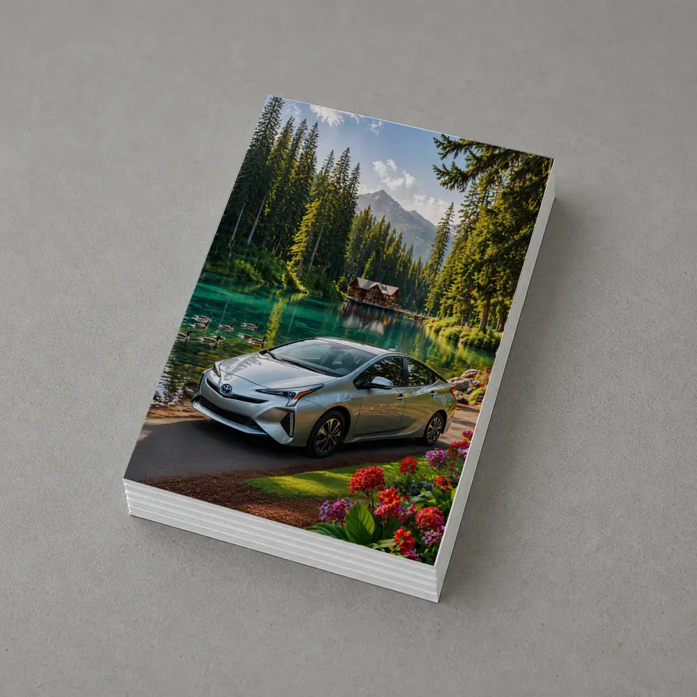 Toyota Prius Parked By Mountain Lake – Postcards
