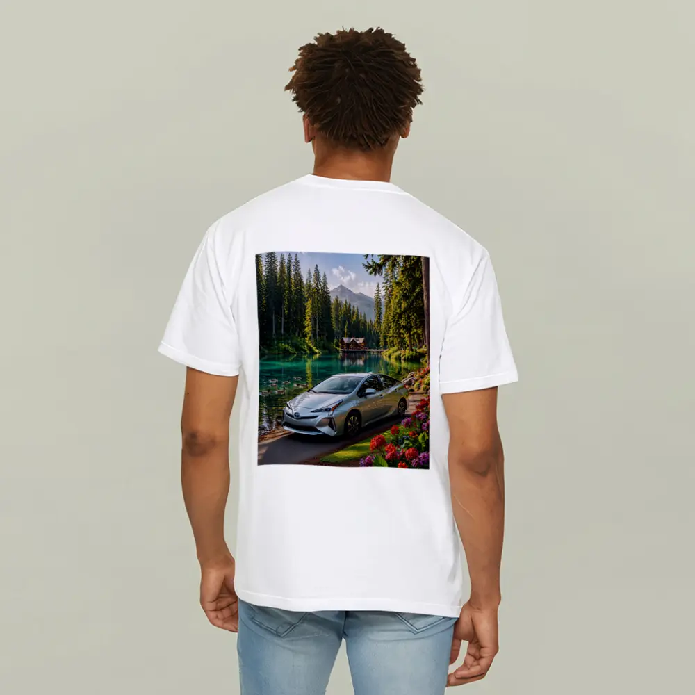 Toyota Prius Parked By Mountain Lake – T-Shirts