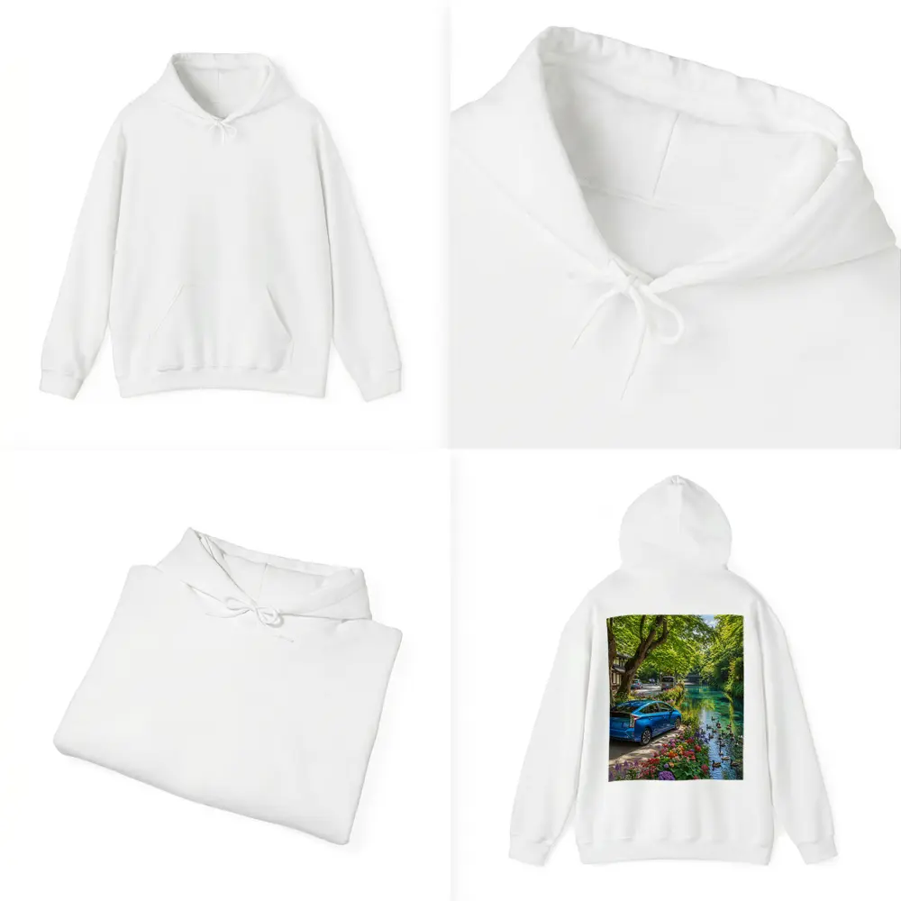 Toyota Prius Parked Along Scenic Canal – Hoodies