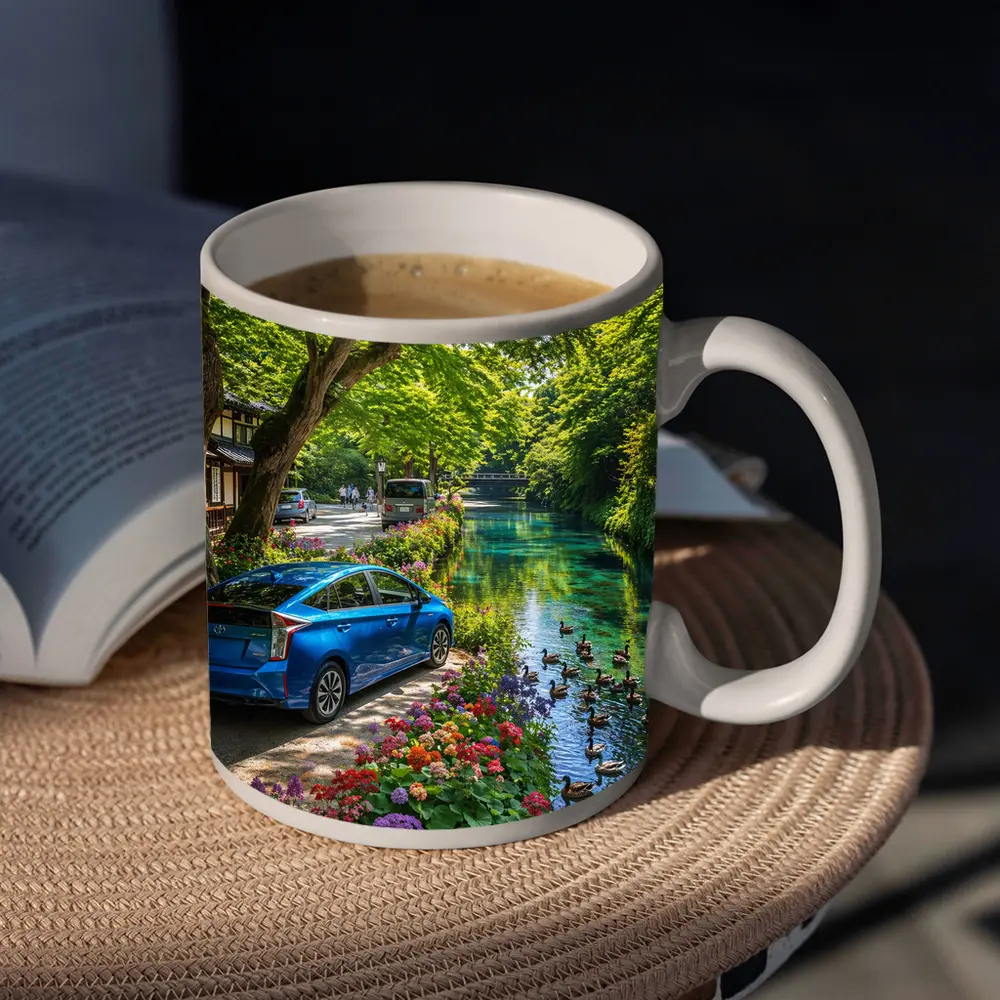 Toyota Prius Parked Along Scenic Canal – Mugs
