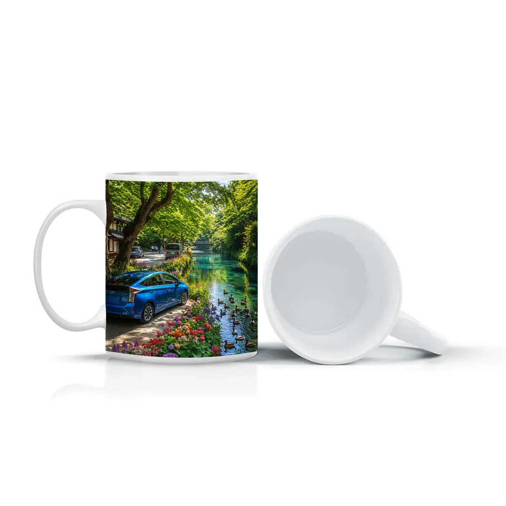 Toyota Prius Parked Along Scenic Canal – Mugs