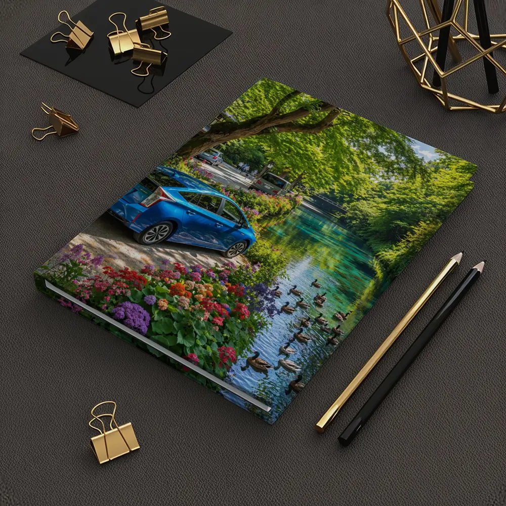Toyota Prius Parked Along Scenic Canal – Notebooks