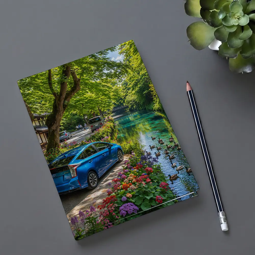 Toyota Prius Parked Along Scenic Canal – Notebooks
