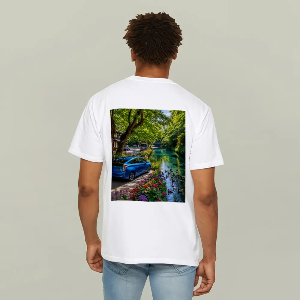 Toyota Prius Parked Along Scenic Canal – T-Shirts