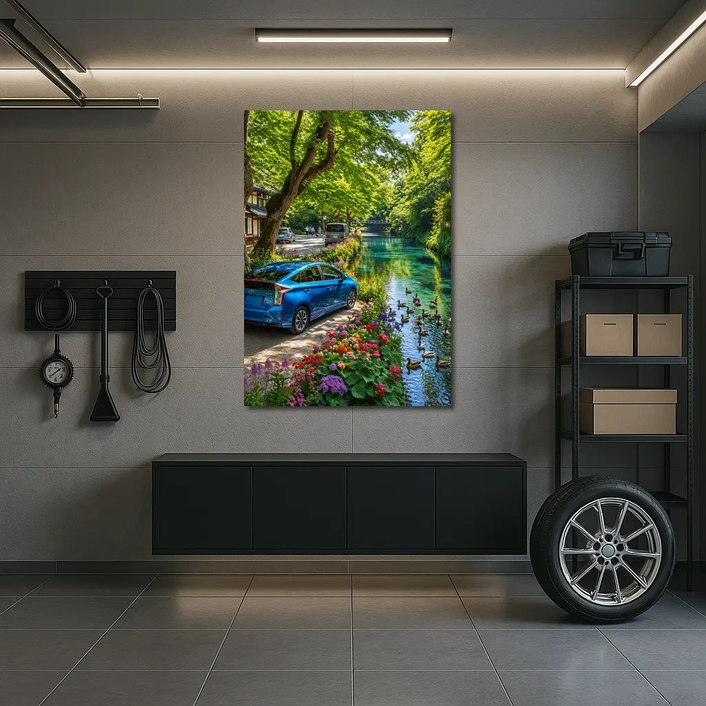 Toyota Prius Parked Along Scenic Canal – Wall Art