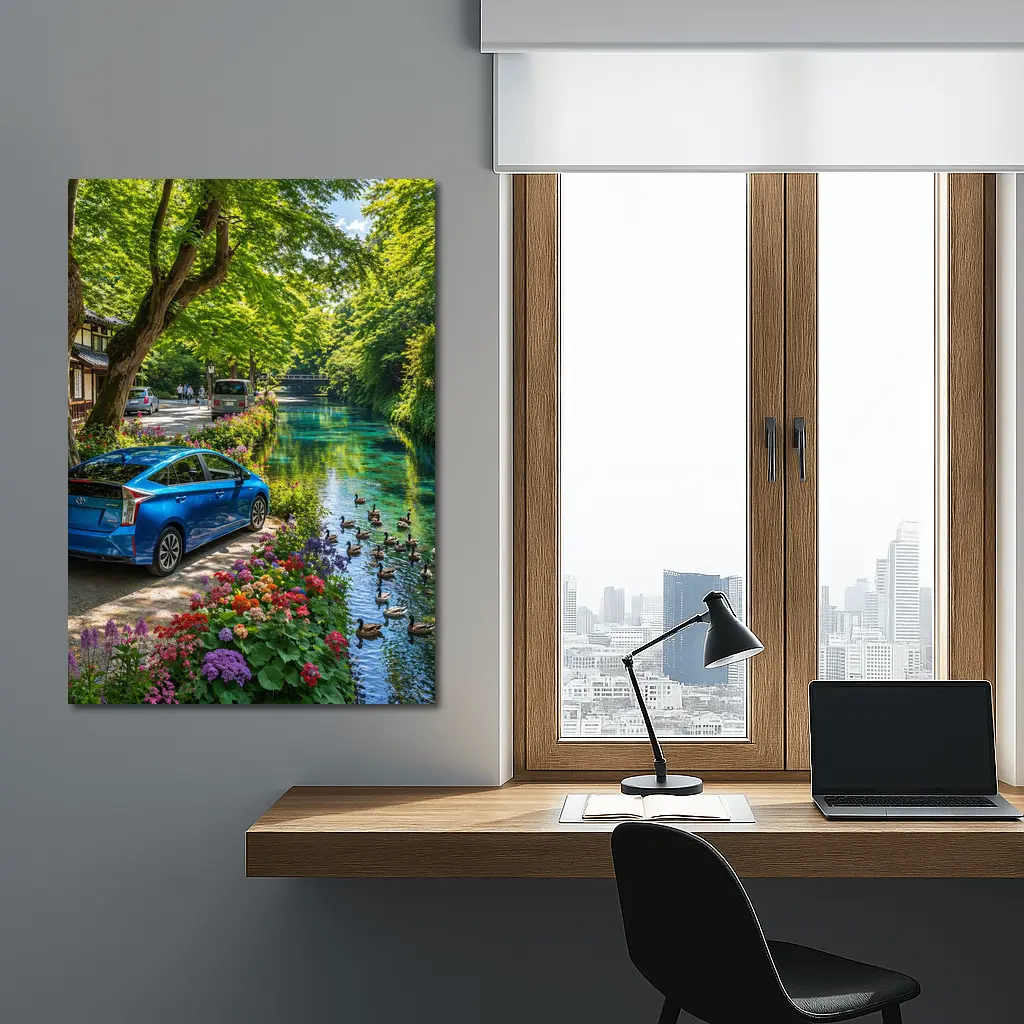 Toyota Prius Parked Along Scenic Canal – Wall Art