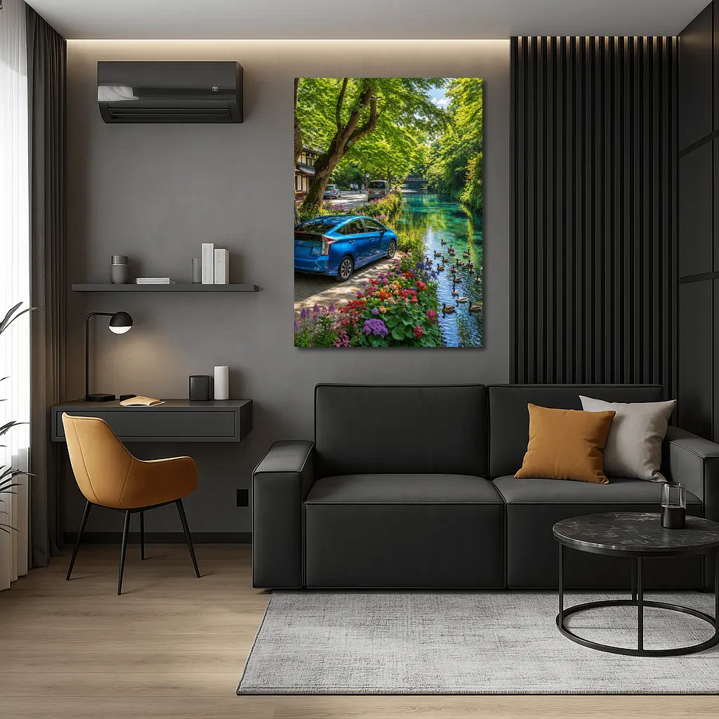 Toyota Prius Parked Along Scenic Canal – Wall Art