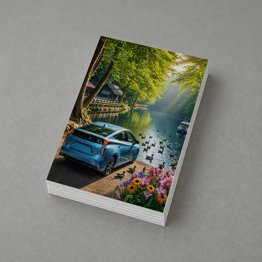 Toyota Prius Blue Parked By Forest River – Postcards