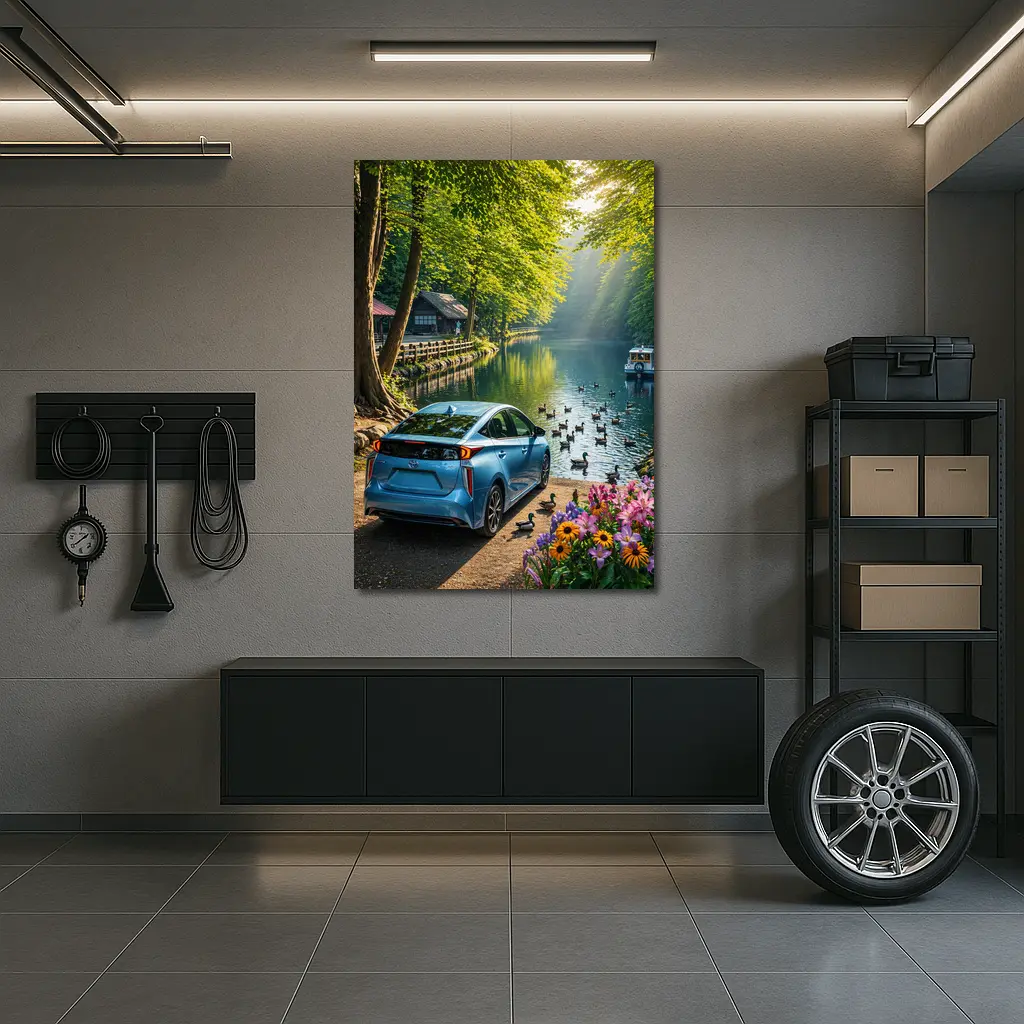 Toyota Prius Blue Parked By Forest River – Wall Art