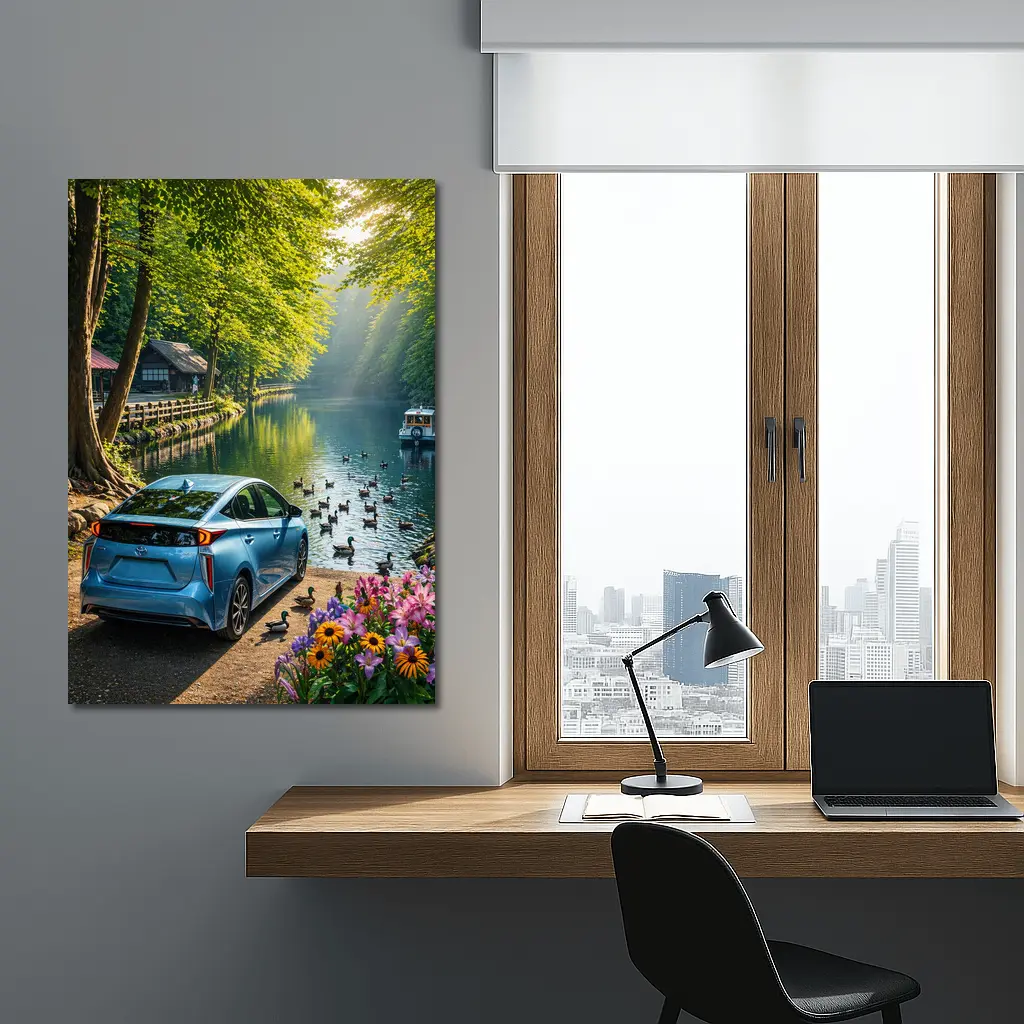 Toyota Prius Blue Parked By Forest River – Wall Art