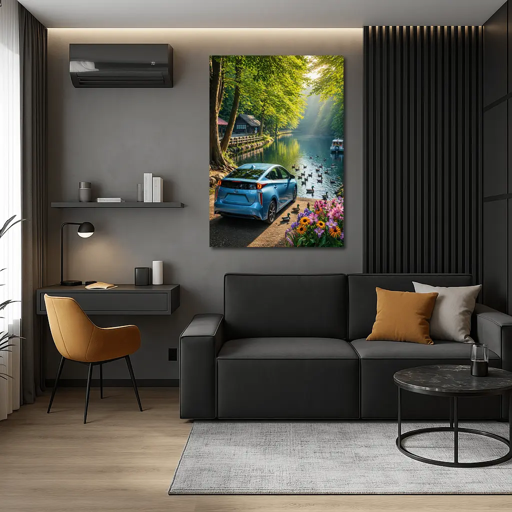 Toyota Prius Blue Parked By Forest River – Wall Art