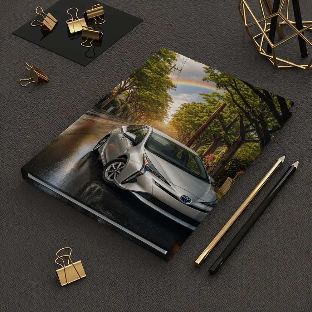 Toyota Prius Silver Wet Street Rainbow Sky – Notebooks