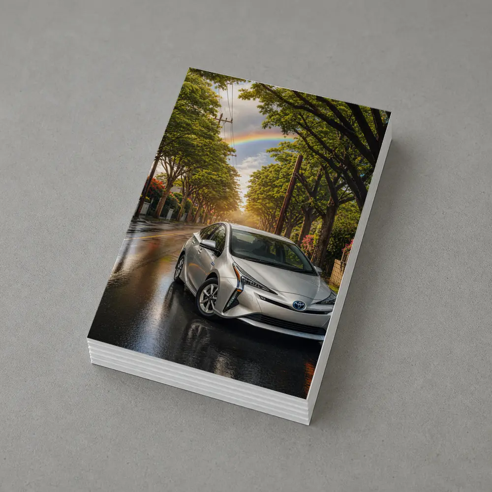 Toyota Prius Silver Wet Street Rainbow Sky – Postcards