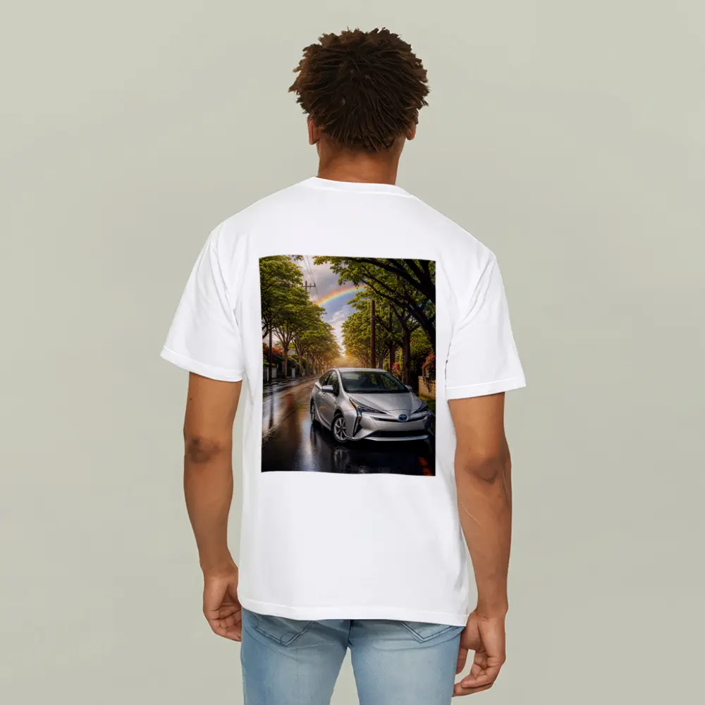 Toyota Prius Silver Wet Street Rainbow Sky – T-Shirts