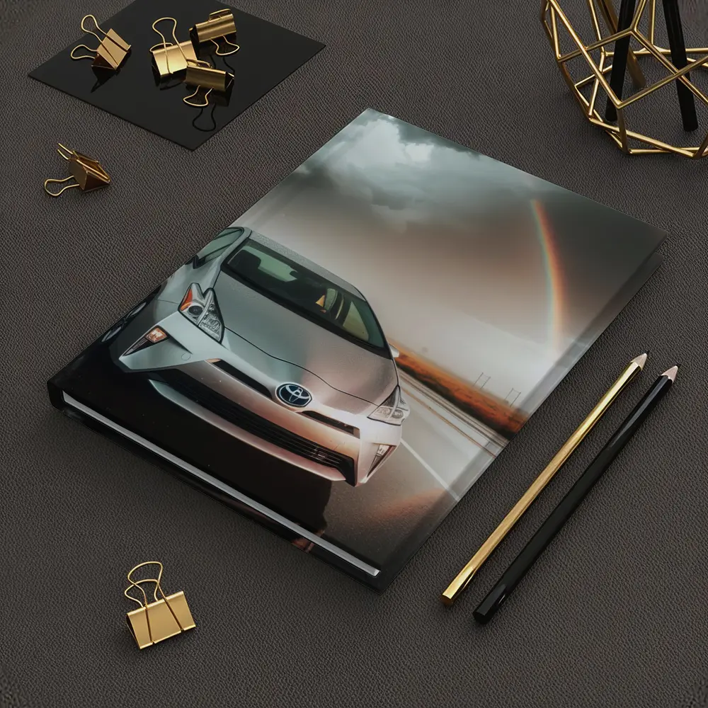 Toyota Prius Silver Car Rainy Road Rainbow – Notebooks
