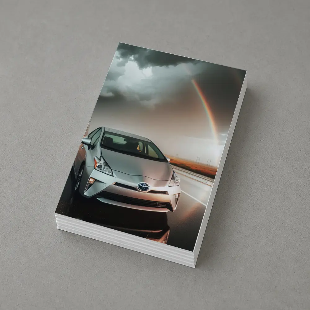 Toyota Prius Silver Car Rainy Road Rainbow – Postcards