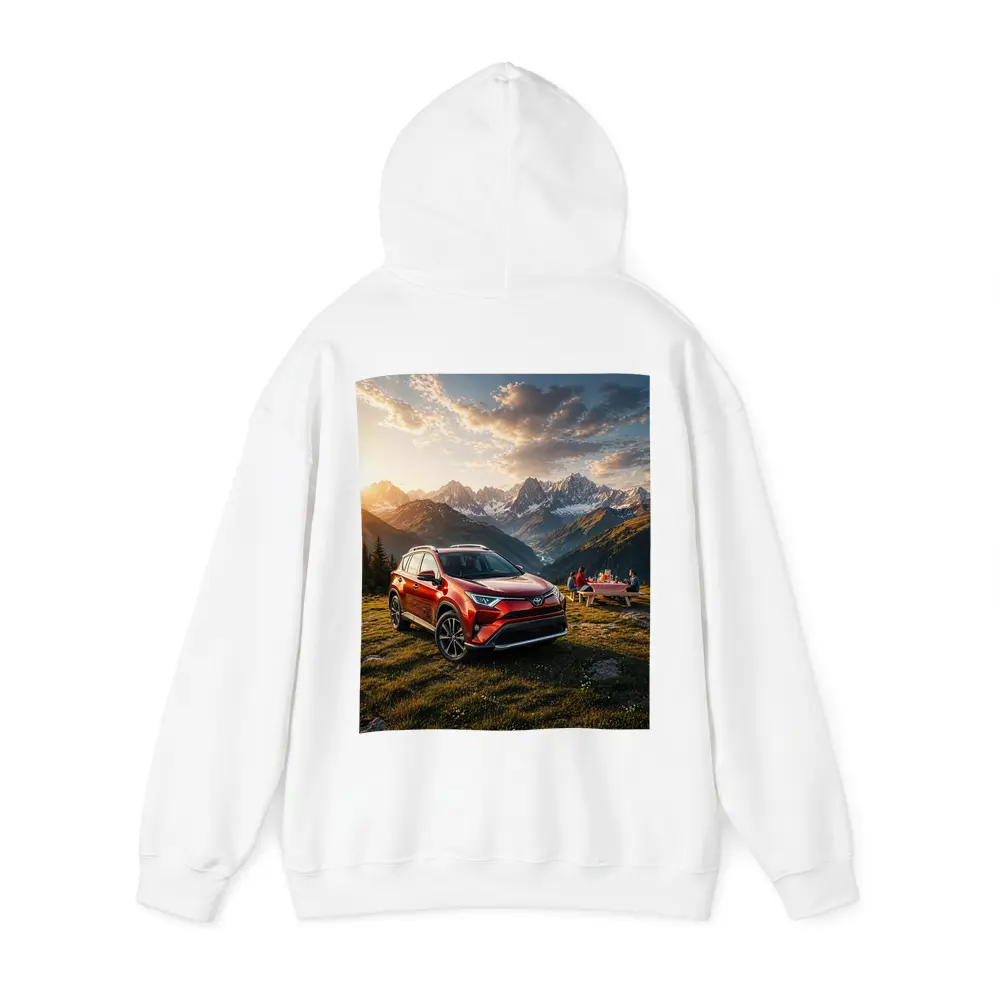 Toyota RAV4 Parked in Mountain Sunset – Hoodies