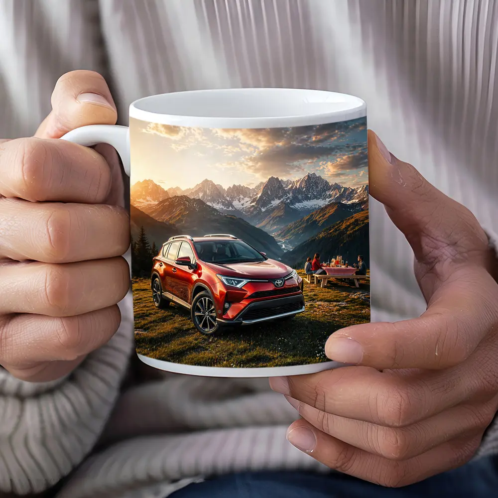 Toyota RAV4 Parked in Mountain Sunset – Mugs