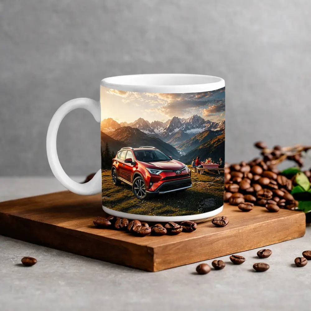 Toyota RAV4 Parked in Mountain Sunset – Mugs