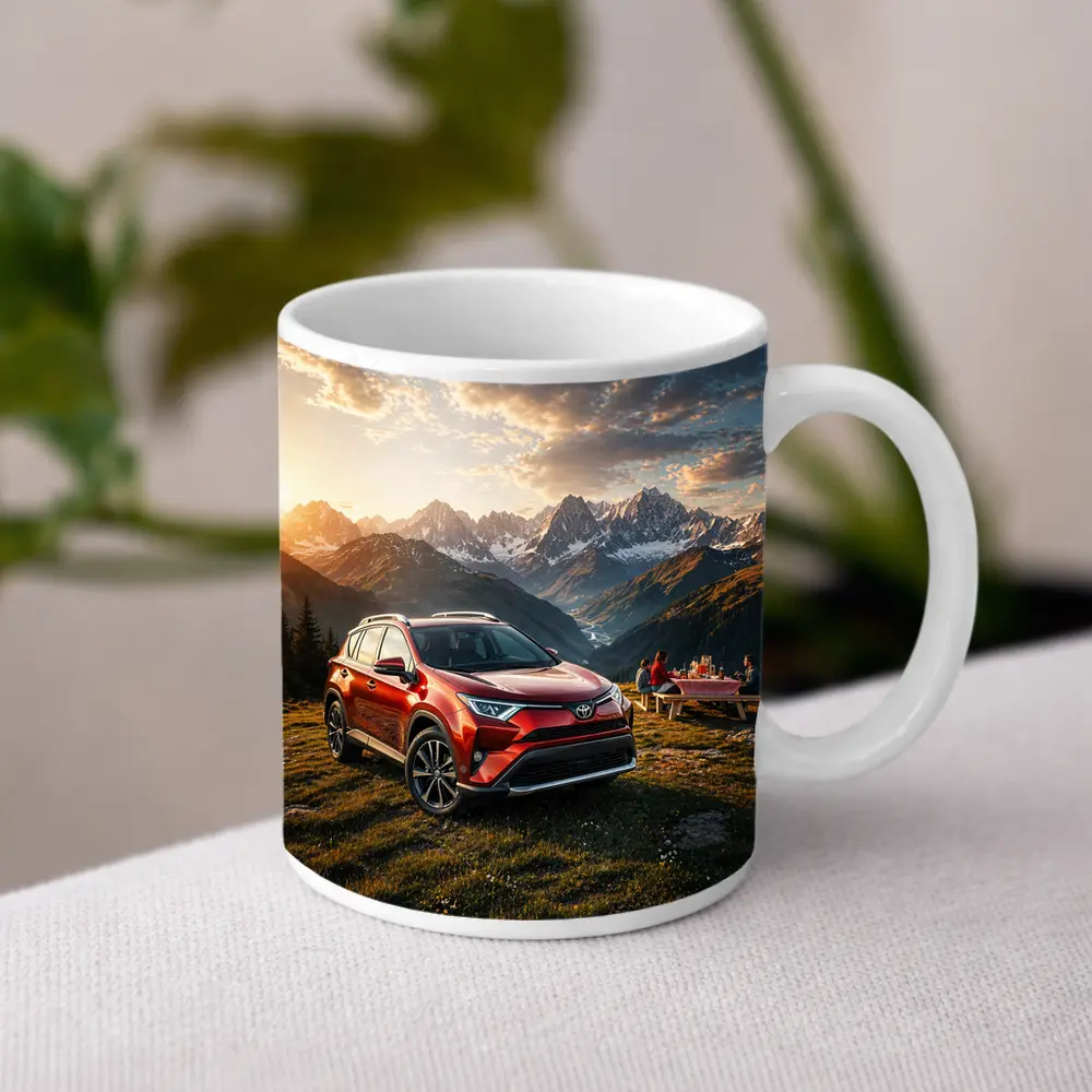 Toyota RAV4 Parked in Mountain Sunset – Mugs